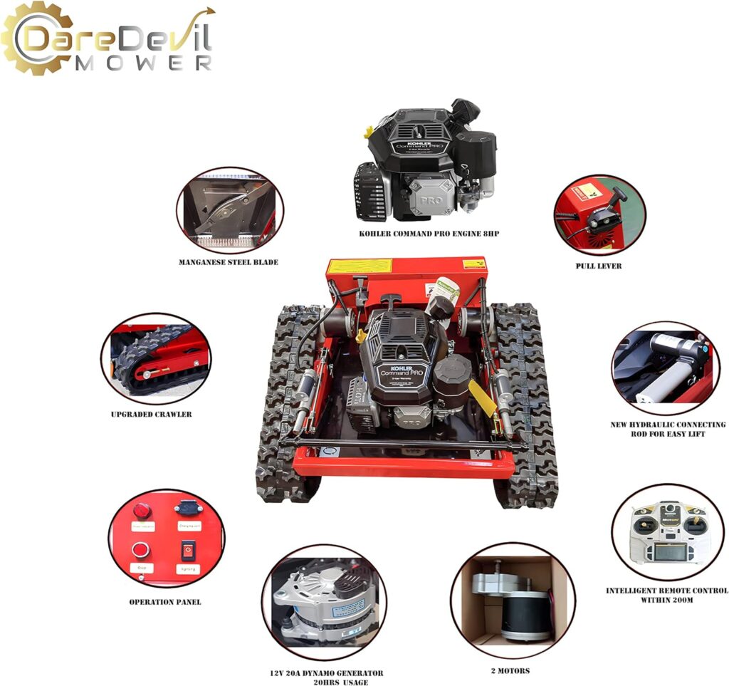 DareDevil Mower Remote Controlled 45° Slope Capability | 9.5hp Engine | Gas-Electric Self Charging Hybrid | Cutting Deck Adjustable