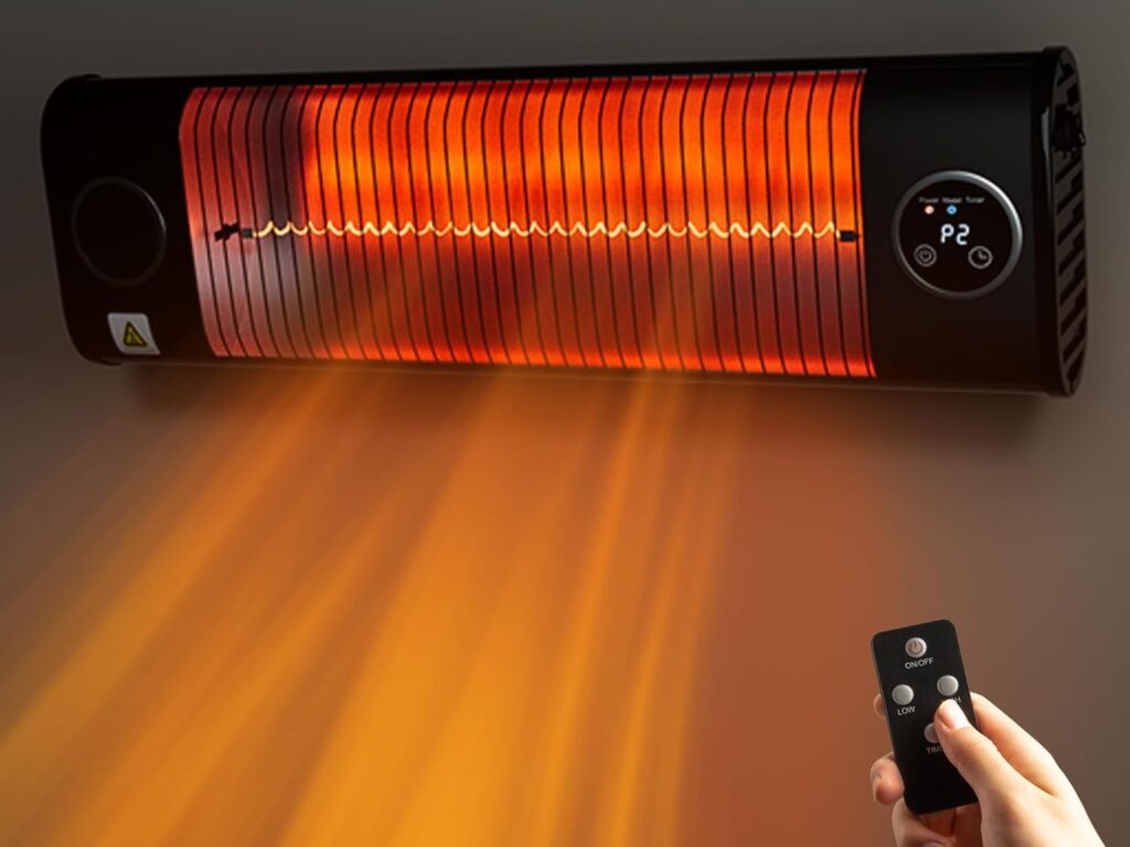 Electric Patio Heater, Mountman 1500 Watts Electric Outdoor Heater with Remote Control, 1-9 Hours, 2 Modes Infrared Heater Wall-Mounted for Patio Garage