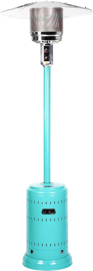 Fire Sense 61130 All Seasons Patio Heater With Wheels 46,000 BTU Output Electronic Ignition System Portable Outdoor Propane Heater Commercial Series Patio Heater - Aqua Blue