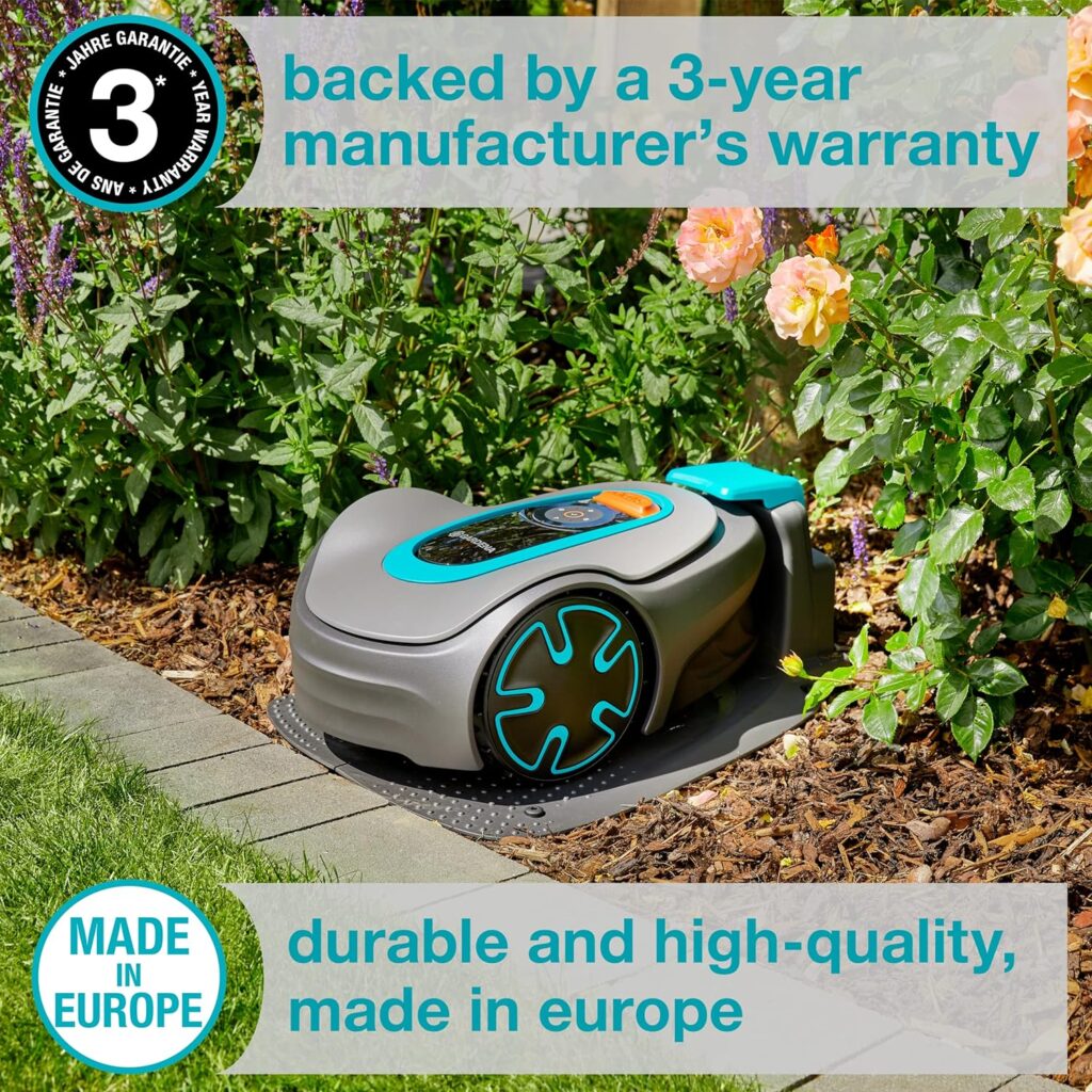 Gardena 15201-20 SILENO Minimo - Automatic Robotic Lawn Mower, with Bluetooth app and Boundary Wire, The quietest in its Class, for lawns up to 2700 Sq Ft, Made in Europe, Grey