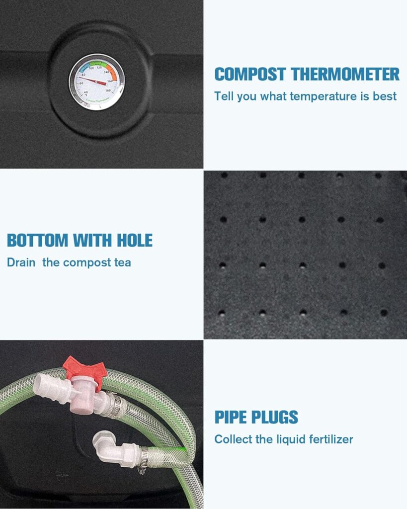 Insulated Compost Bin with Ventilation System - Quickly Composting All Year Round,A Reservoir at The Bottom Design to Collect The Leachate (Green)