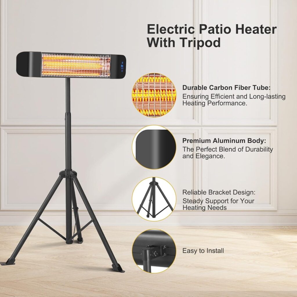 Pasapair Electric Patio Heater with APP Control - 1500W Outdoor Heater Fast Heating with 4 Power Setting - Wall Mounted Infrared Heater Quiet and Odorless - IP65 Waterproof and 24H Timer