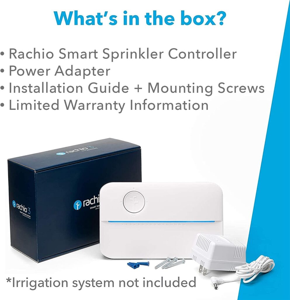 Rachio 3: 8 Zone Smart Sprinkler Controller (Simple Automated Scheduling + Local Weather Intelligence. Save Water w/ Rain, Freeze  Wind Skip), App Enabled, Works w/ Alexa, Fast  Easy Install