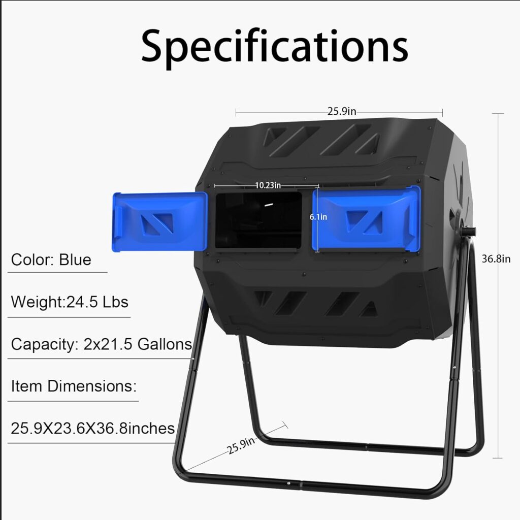 SQUEEZE master Compost Bin 43 Gallon Outdoor Tumbler composters Garden Tumbling or Rotating Compost Blue Door