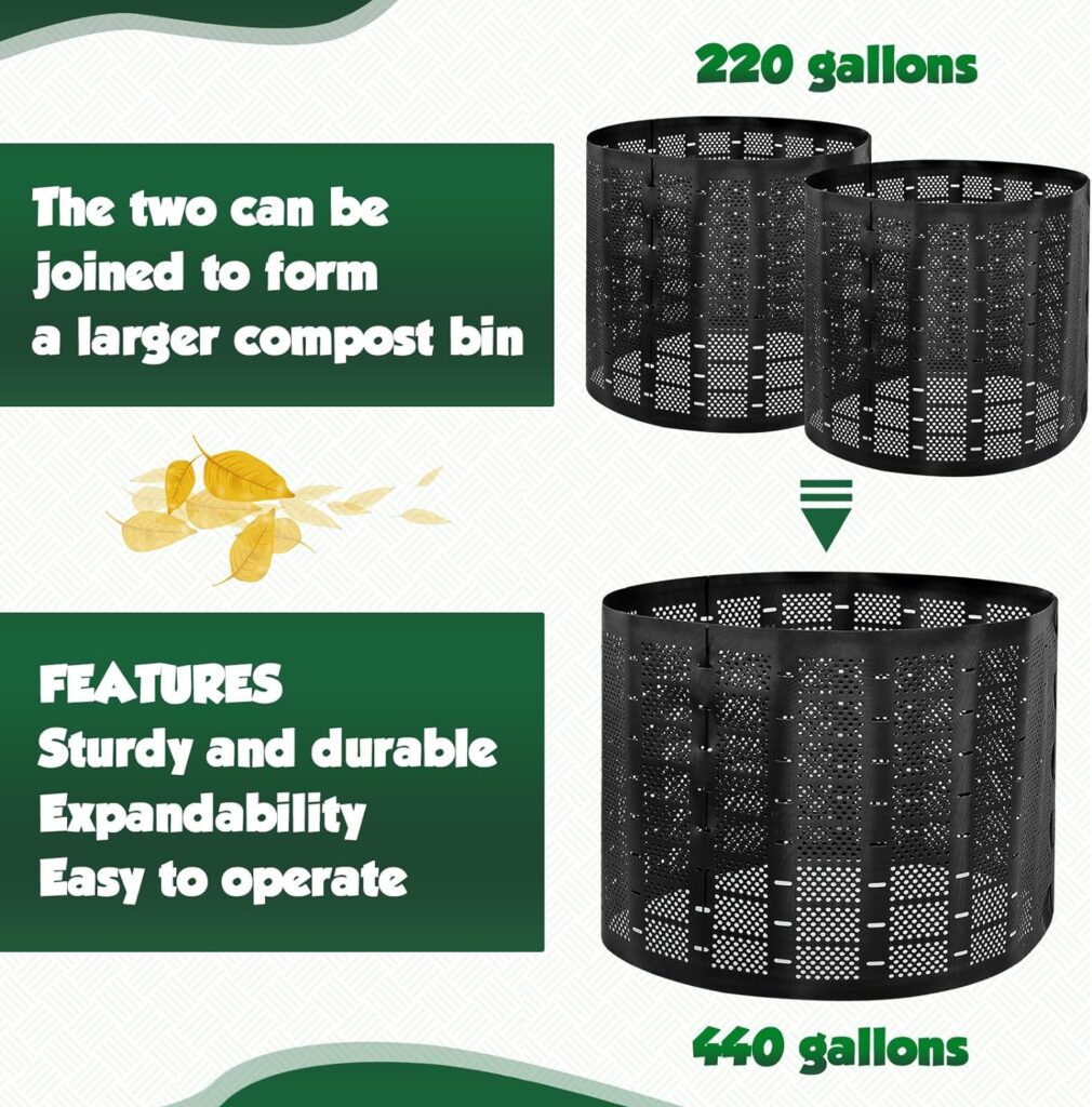 Suttmin 2 Pieces 220 Gallon Compost Bin Outdoor Expandable Plastic Compost Bin Easy Assembling Large Capacity Compost Bin for Home Garden Leaves Fast Creation of Fertile Soil Grounds