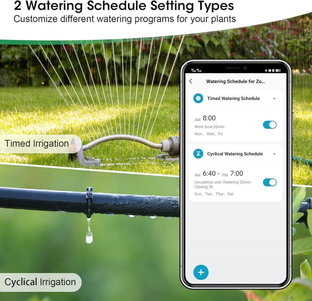 WiFi Sprinkler Timer, Digital Water Timer for Garden Hose Faucet, Programmable Automatic Watering Irrigation Timer, APP Control Smart Watering System for Lawns and Yard Compatible with Alexa Google