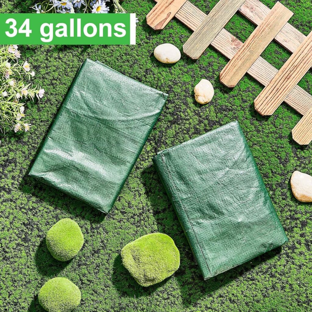 4 Pieces Compost Bin Bags Large 34 Gallon Reusable Yard Waste Bags Lawn Bags Heavy Duty Garden Bag Composting Bags Garbage Can Outdoor Container with Zipper Lid and Handles for Loading Leaf Trash