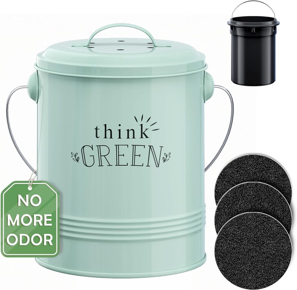 Compost Bin for Kitchen Counter - Countertop Composter Bucket with Extra Smell-Absorbing Filters