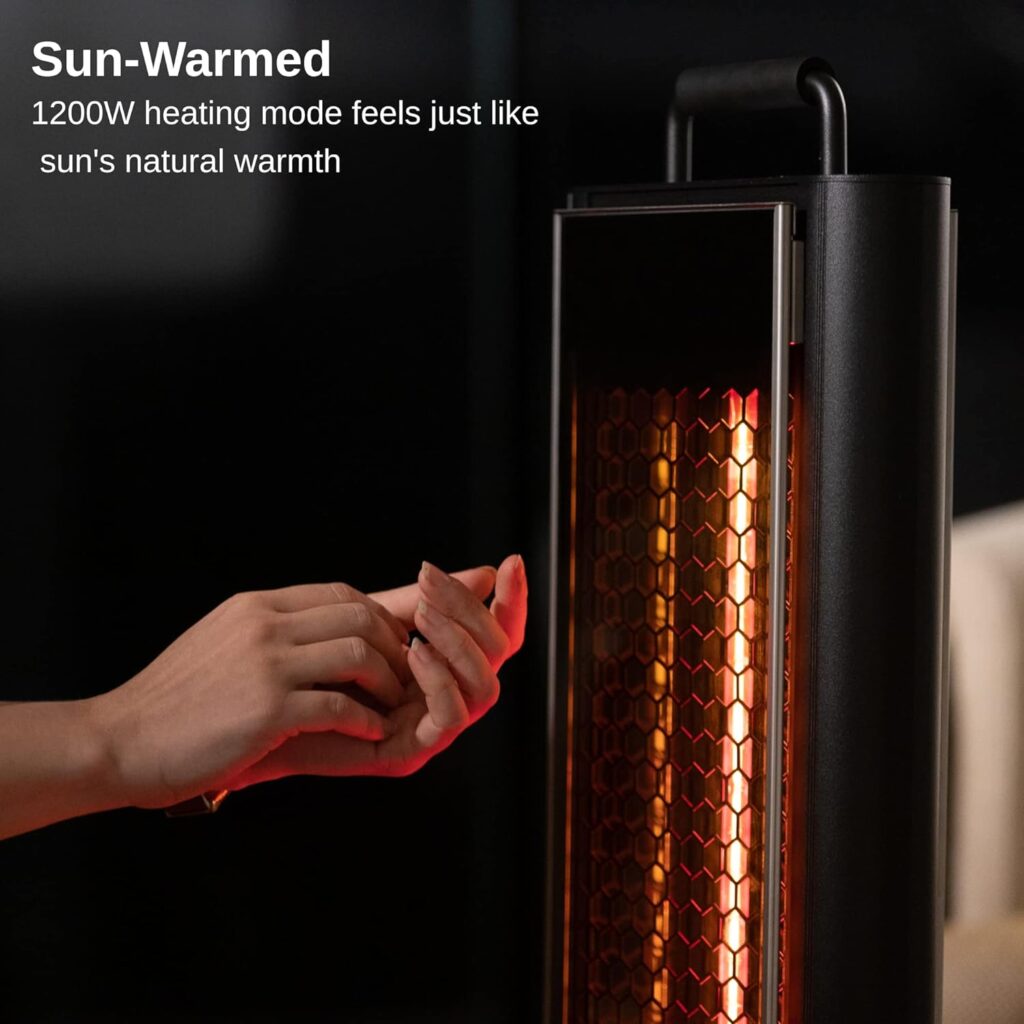 EAST OAK 1200W Patio Heater, Under Table Electric Heater with Double-Sided Design Silent Heating, IP65 Waterproof Portable Outdoor Heater with Handle and Protection from Tip-Over  Overheating