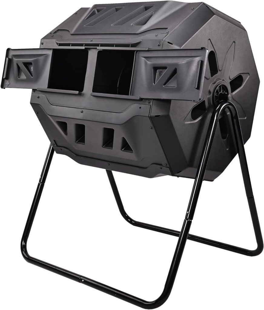 Elevon Outdoor Tumbling Composter Dual Rotating Batch Compost Bin, 43 Gallon, Black