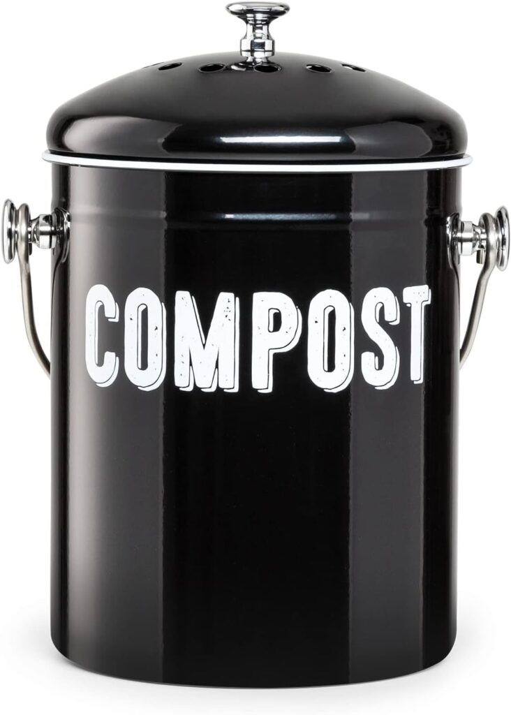 Granrosi Compost Bin Kitchen, Kitchen Compost Bin Countertop, Indoor Compost Bin, Countertop Compost Bin with Lid, 100% Rust Proof Compost Bucket w/ Non-Smell Charcoal Filters, 1.3 Gallon - White