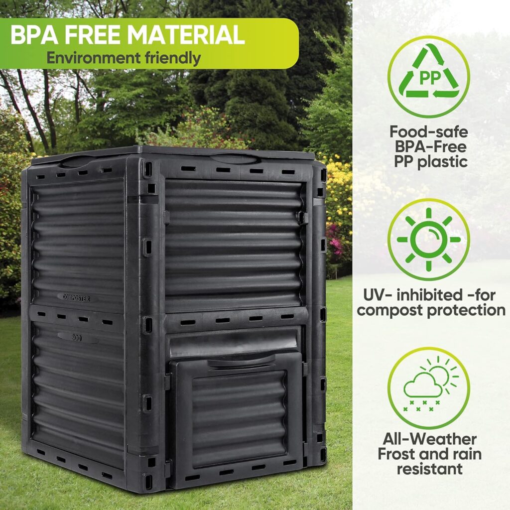 HomGarden 80 Gallon (300 L) Compost Bin from BPA Free Material, Easy Assemble Lightweight  Large Capacity, Outdoor Garden Compost Box, Fast Creation of Fertile Soil, Black