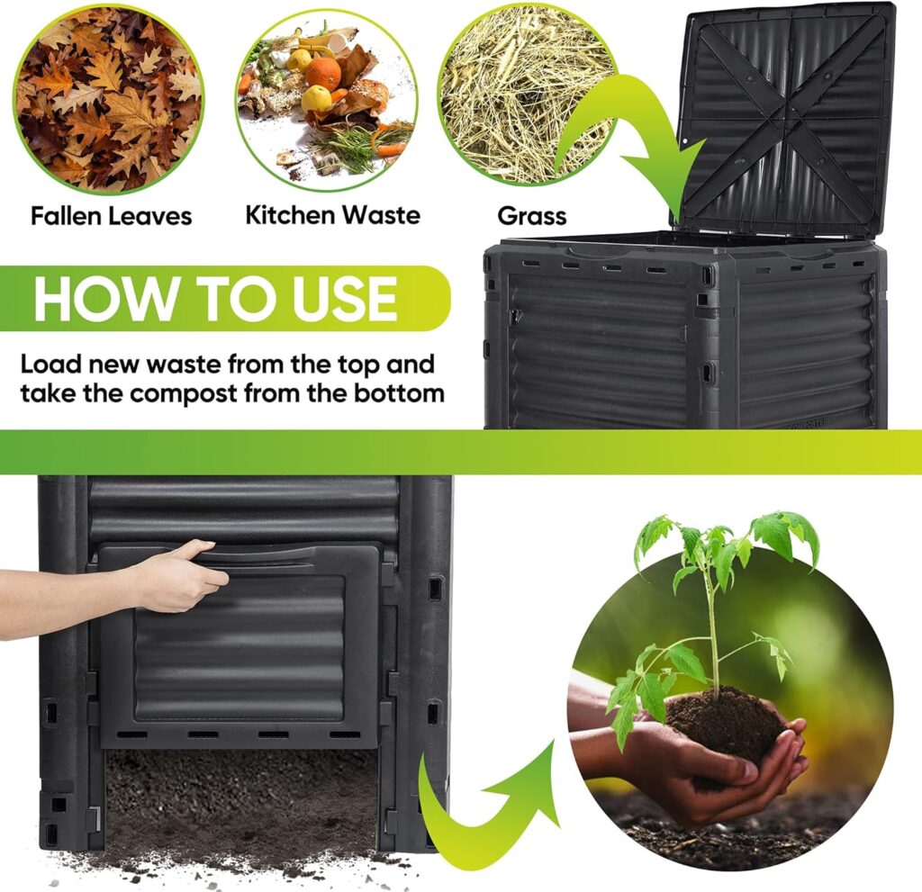 HomGarden 80 Gallon (300 L) Compost Bin from BPA Free Material, Easy Assemble Lightweight  Large Capacity, Outdoor Garden Compost Box, Fast Creation of Fertile Soil, Black