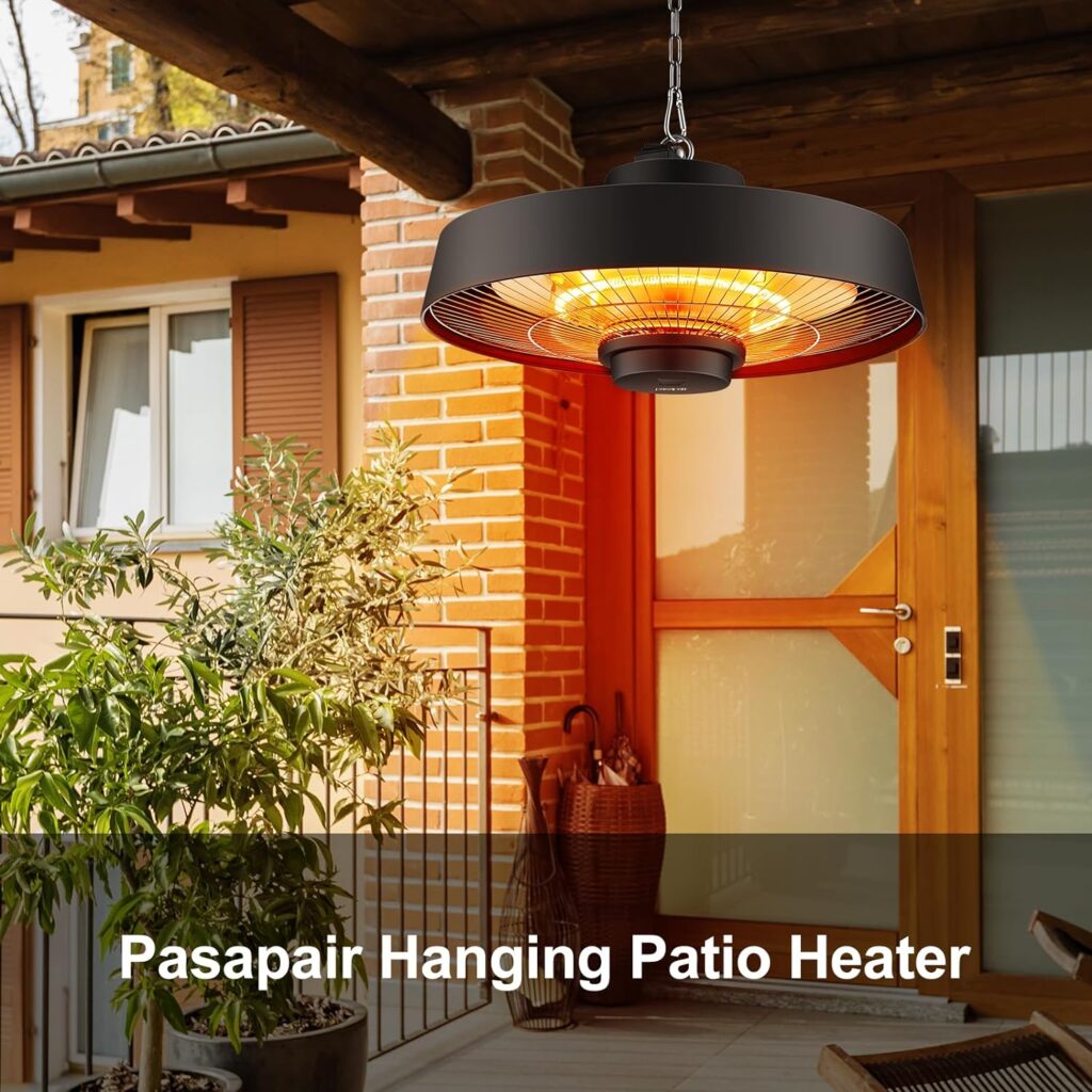 Pasapair Infrared Electric Patio Heater, Hanging Outdoor Heater With Remote Control,1500W Radiant Heat,Waterproof…