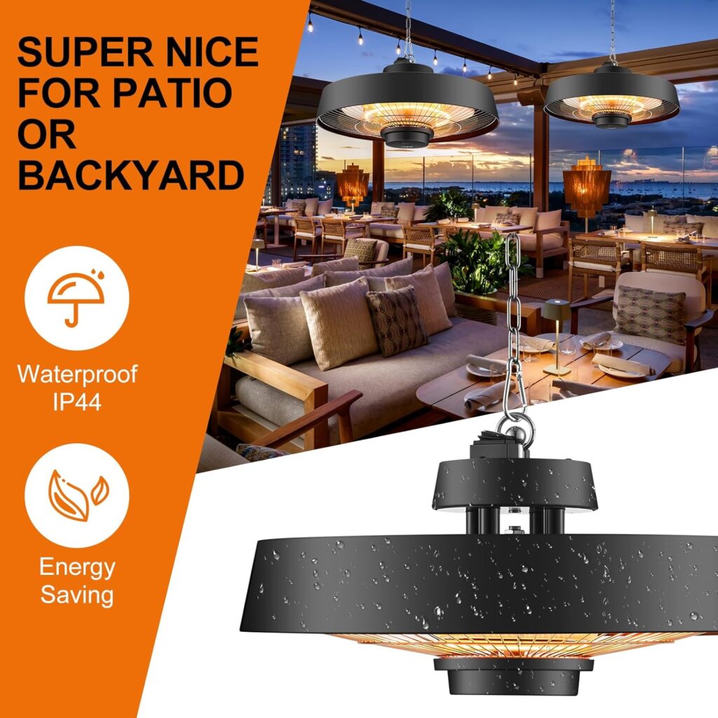 Pasapair Infrared Electric Patio Heater, Hanging Outdoor Heater With Remote Control,1500W Radiant Heat,Waterproof…