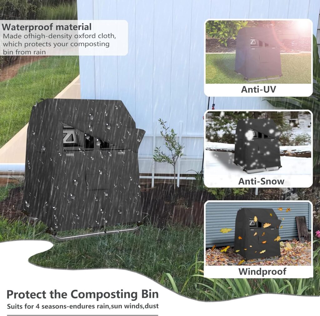 SoloToo Outdoor Compost Bin Cover - Heavy Duty Waterproof Compost Tumbler Cover,Suitable for 37-43 Gallon Outdoor Dual Chamber Tumbling Composter(Cover Only,Without Compost Bin)