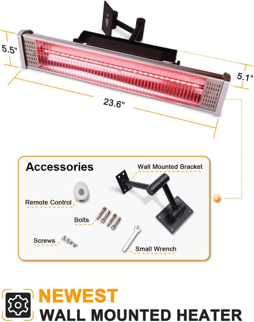 Star Patio Electric Patio Heater with Remote, Indoor/Outdoor Heater, Space Heater, Infrared Heater, Wall Mounted, suitable as Gazebo Heater, Balcony Heater, Garage Heater, 1530