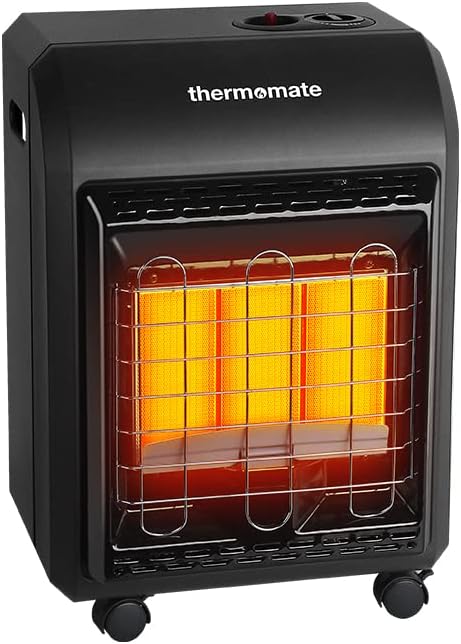 thermomate Propane Radiant Heater, 18,000 BTU Portable LP Gas Heater with 3 Power Settings, Propane Heater with Gas Regulator and Hose, Heating Area Up to 450 Sq. Ft