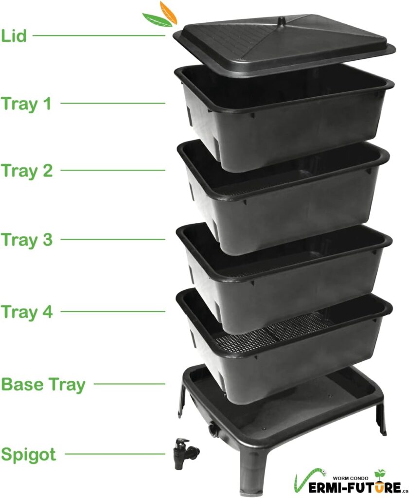 Vermi-Future® Worm Condo Composting Worm Bin 4 Working Trays (with Startup Bedding)