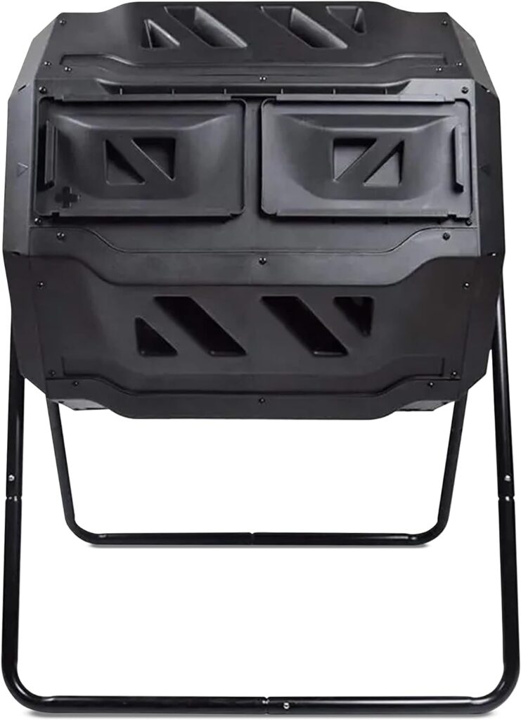 WorldFront Naturals Durable Compost Tumbler Outdoor with Metal Stand - 160L Capacity Composting Bin for Efficient Organic Waste Management - Dual Chamber Composter Design